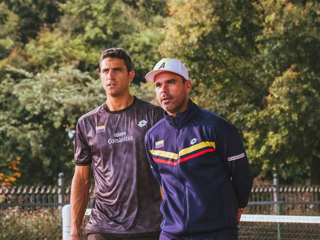 Robert Farah y Alejandro Falla durante los entrenamientos de Colombia previos al partido / Federación Colombiana de Tenis.