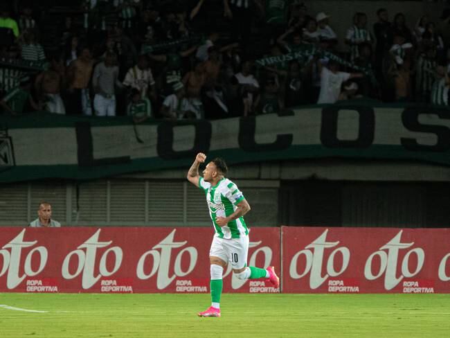 Jarlan Barrera celebra su gol ante el Pereira, justo antes de lesionarse / Colprensa.