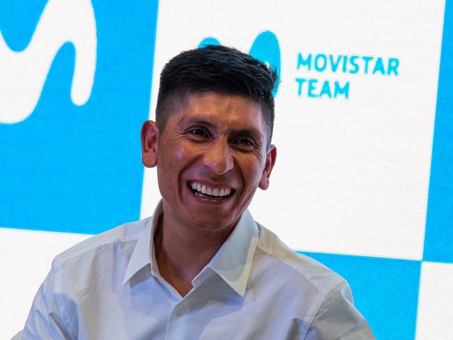 Colombian cyclist Nairo Quintana during a press conference announcing it&#039;s return to the Movistar Cycling team, in Bogota, Colombia on october 30, 2023. (Photo by Sebastian Barros/NurPhoto via Getty Images)
