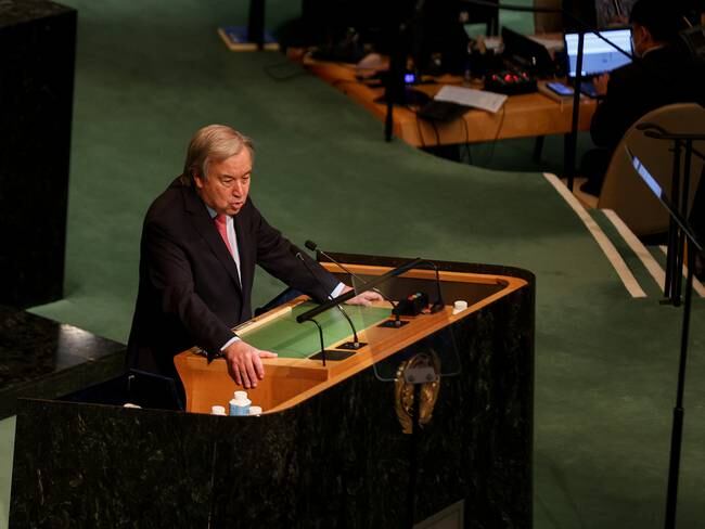 El secretario general de las Naciones Unidas, Antonio Guterres, durante su intervención al inicio de la versión 77 de la Asamblea General del organismo.