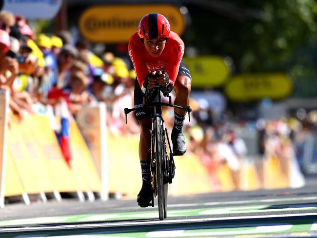 Nairo Quintana al cierre de la prueba contrarreloj del Tour de Francia de este sábado.