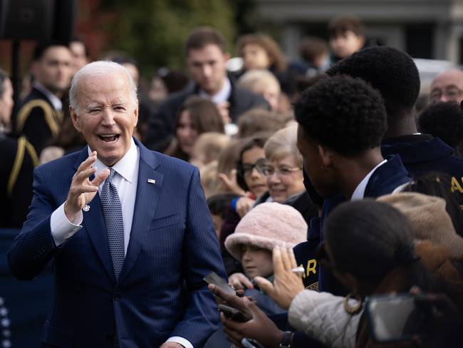 WASHINGTON, DC - NOVEMBER 20: U.S. President Joe Biden greets audience members after pardoning the National Thanksgiving turkeys Liberty and Bell during a ceremony on the South Lawn of the White House on November 20, 2023 in Washington, DC. The 2023 National Thanksgiving Turkey, Liberty and its alternate Bell were raised in Willmar, Minnesota and will be housed at the University of Minnesota after their pardoning. (Photo by Drew Angerer/Getty Images)