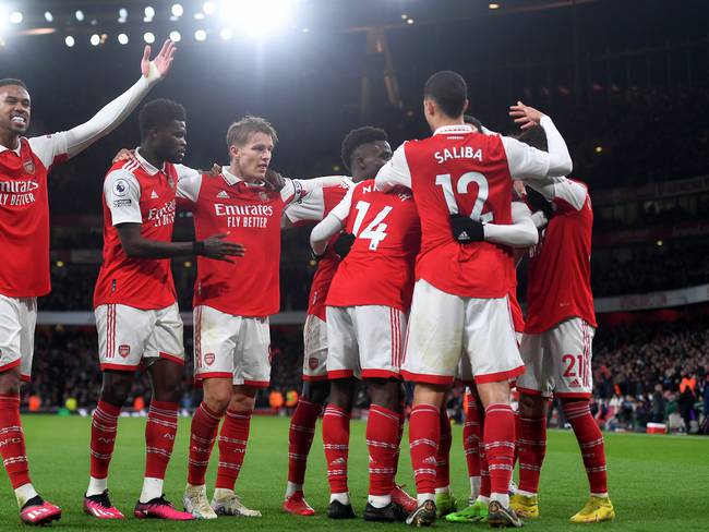 Jugadores de Arsenal celebrando el 4-0 ante Everton, (Reino Unido, Londres) EFE/EPA/Andy Rain