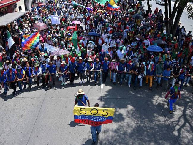 Manifestaciones contra la violencia y asesinato de líderes sociales y defensores de derechos humanos en Colombia.        Foto: Getty