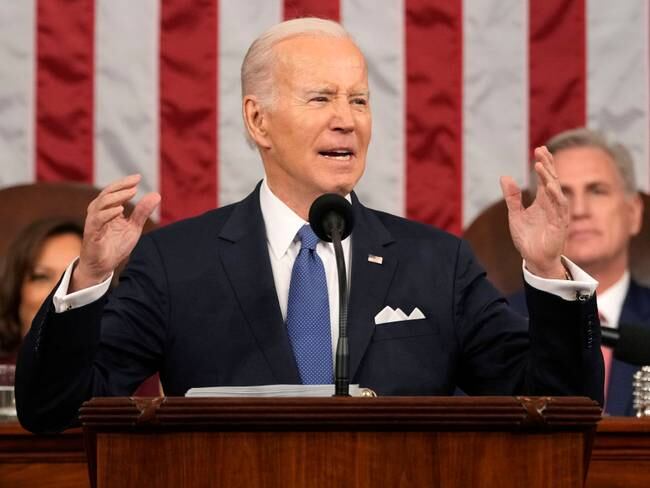 WASHINGTON, DC - FEBRUARY 07: U.S. President Joe Biden delivers the State of the Union address to a joint session of Congress on February 7, 2023 in the House Chamber of the U.S. Capitol in Washington, DC. The speech marks Biden&#039;s first address to the new Republican-controlled House. (Photo by Jacquelyn Martin-Pool/Getty Images)