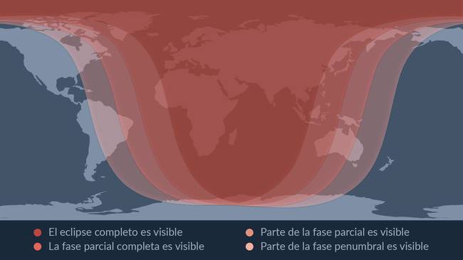 Mapa de visibilidad del eclipse lunar parcial del 28 de octubre de 2023. (StarWalks.space / vitotechnology)