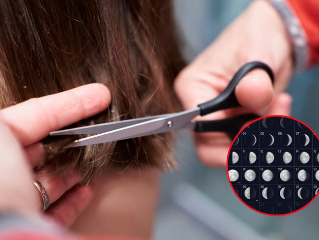 Persona cortándole el cabello a una mujer / Calendario lunar (Getty Images)