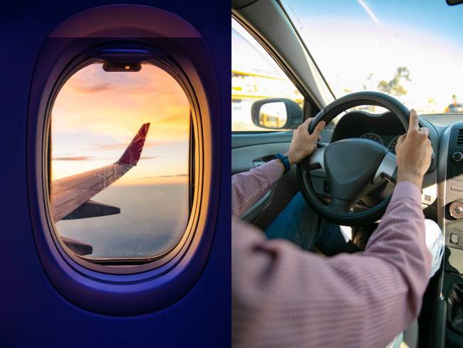 Imágenes de referencia de un viaje en avión y un viaje en carro alquilado // Getty Images