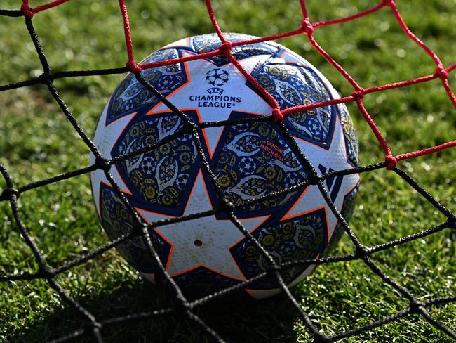MILAN, ITALY - FEBRUARY 13: A close up of a Champions League ball during the AC Milan training session ahead of their UEFA Champions League round of 16 match against Tottenham Hotspur at Giuseppe Meazza Stadium on February 13, 2023 in Milan, Italy. (Photo by Claudio Villa/AC Milan via Getty Images)