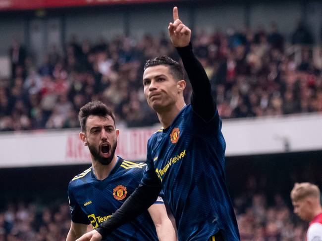 Cristiano Ronaldo festeja su gol ante el Arsenal, el número 100 en la Premier League.