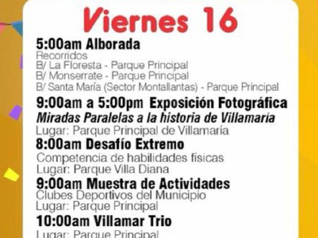 Parte de la programción del Cumpleaños 168 de Villamaría