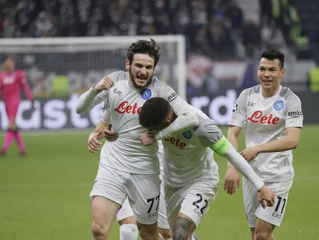 Napoli celebra el gol de Giovanni Di Lorenzo ante el Eintracht Frankfurt​​ por la ida de los octavos de final de Champions League / EFE