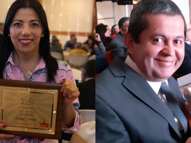 Claudia Ortega y &#039;El Profe&#039; Luis Enrique Rodríguez. Periodistas de Caracol Radio.