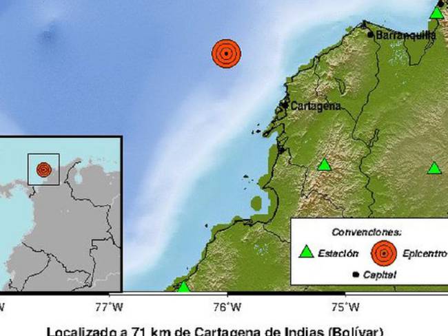 Reportan temblor en aguas del Mar Caribe cerca a Cartagena