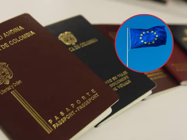 Pasaporte colombiano / Bandera de la Unión Europea (Getty Images)