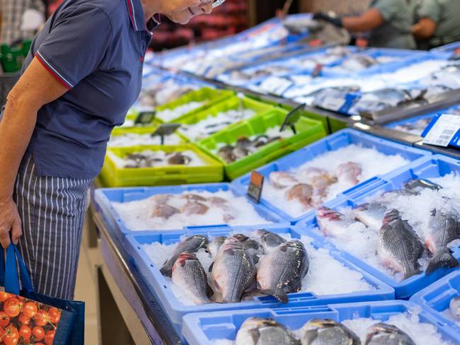 Persona observando los pescados expuestos en un mercado (Foto vía Getty Images)