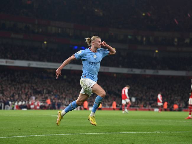 Erling Haaland anotó en la victoria del City contra el Arsenal. (Photo by Glyn KIRK / AFP) (Photo by GLYN KIRK/AFP via Getty Images)
