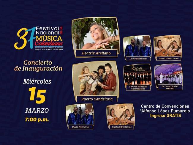 37 Festival Nacional de la Música Colombiana este año con más de 60 actividades. Del 13 y el 20 de marzo de 2023 en Ibagué. Vladimir Ardila del Dueto Nocturnal