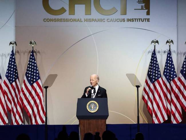 El presidente de Estados Unidos, Joe Biden, durante la celebración del mes de la hispanidad.      Foto: Getty 