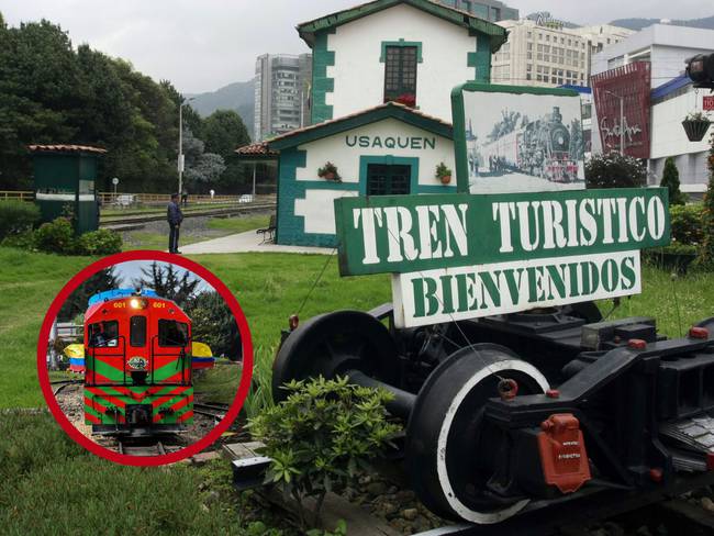 De fondo la estación ferroviaria de Usaquén y en el círculo foto del Tren de la Sabana / Fotos: Colprensa y GettyImages