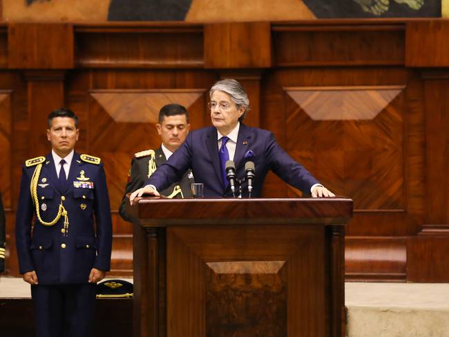 16 de mayo de 2023, Ecuador, Quito: Guillermo Lasso, presidente de Ecuador, durante una sesión de la Asamblea Nacional. Foto de Diego Alban/Picture Alliance vía Getty Images-