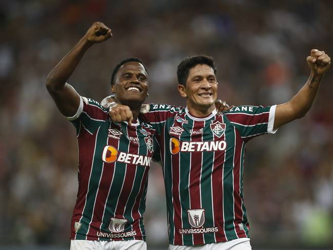 Jhon Arias y Germán Cano celebrando. (Photo by Wagner Meier/Getty Images)