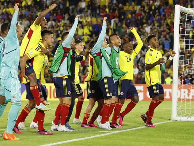 Selección Colombia festeja su triunfo ante Ecuador por el hexagonal final del Sudamericano Sub-20 / Foto: EFE