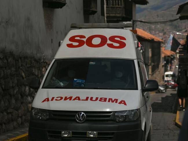 An ambulance seen in the old Cusco San Blas district.On Friday, 15 April, 2022, in Cusco, Peru. (Photo by Artur Widak/NurPhoto via Getty Images)
