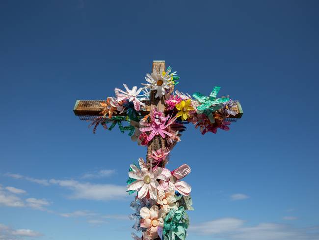 A colourful religious cross in the religious city of Candelaria in Spain.