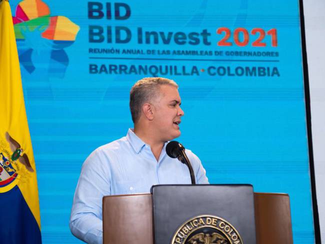 El presidente Iván Duque en la Asamblea del BID en Barranquilla.