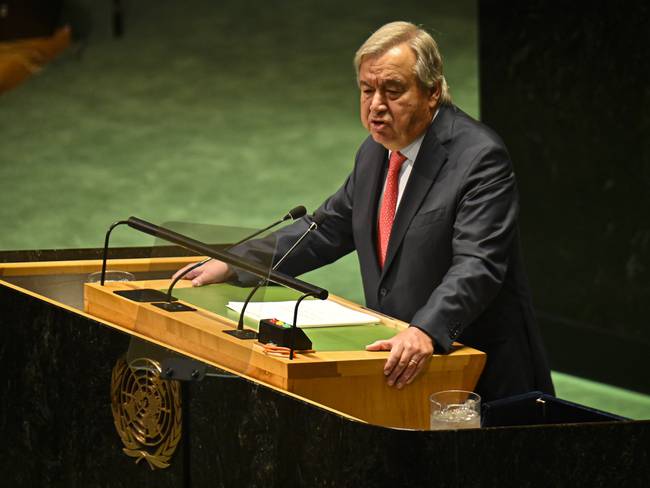 New York (United States), 19/09/2023.- United Nation Secretary-General Antonio Guterres addresses the delegates during the 78th session of the United Nations General Assembly at United Nations Headquarters in New York, New York, USA, 19 September 2023. (Nueva York) EFE/EPA/MIGUEL RODRIGUEZ