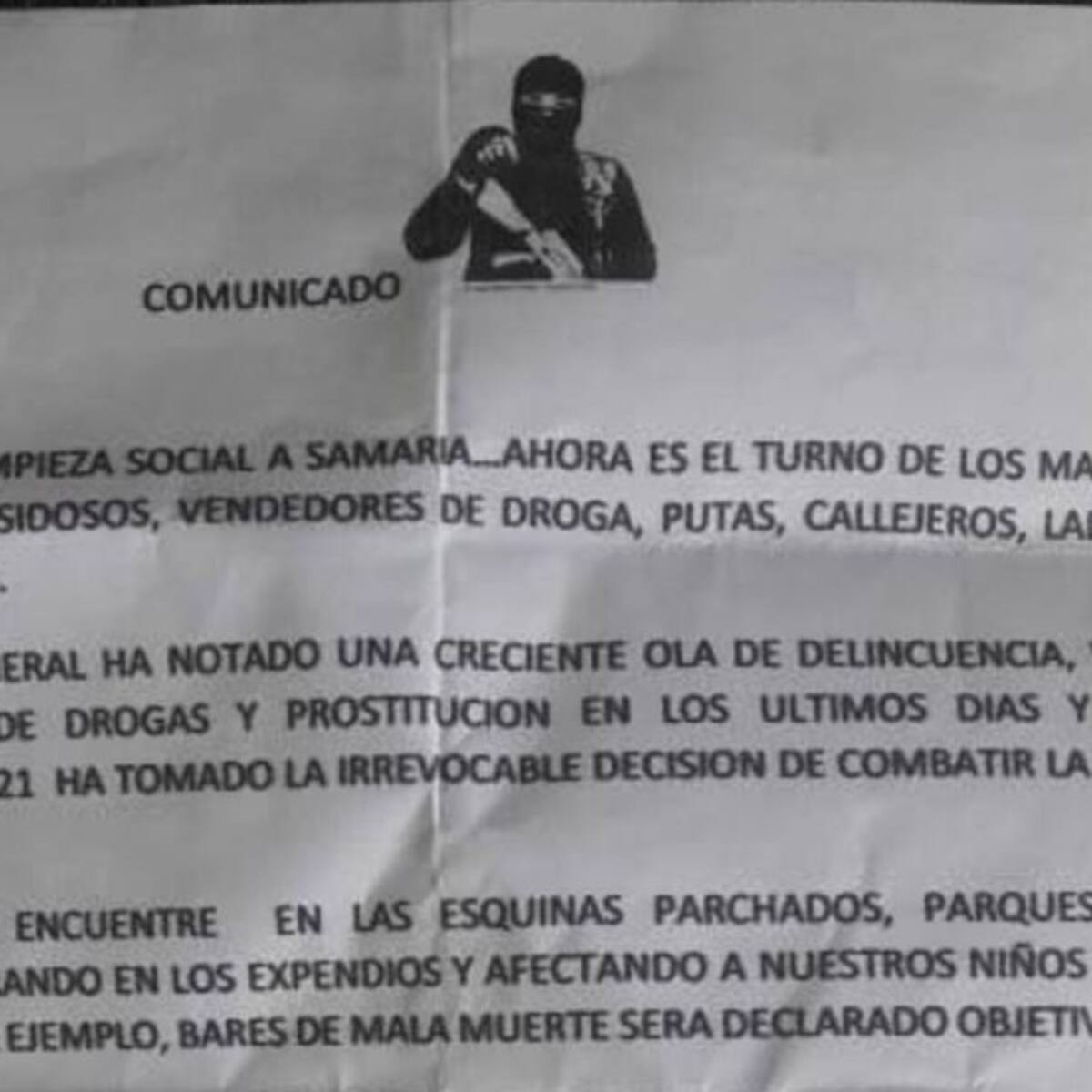 Pánico en Pereira por un panfleto que amenaza con limpieza social