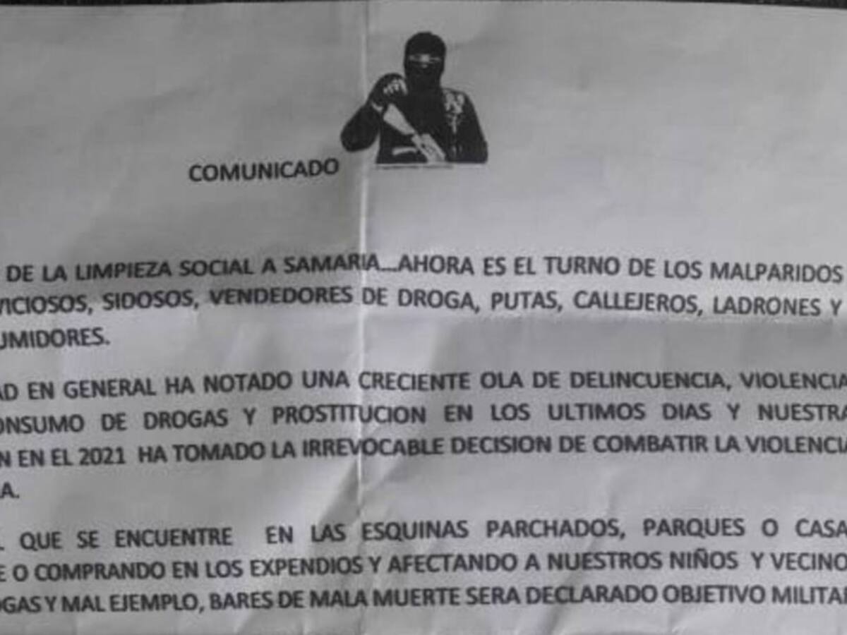 Pánico en Pereira por un panfleto que amenaza con limpieza social