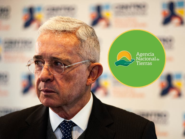 Logo de la ANT y Álvaro Uribe Vélez (Foto vía Getty Images y de las redes sociales de la ANT)