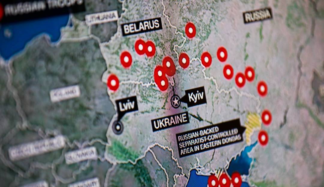Mapa de tropas rusas en fronteras de Ucrania. Foto: Getty