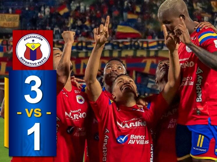 Los jugadores del Deportivo Pasto festejan uno de los goles de Darwin López / Twitter: @DeporPasto