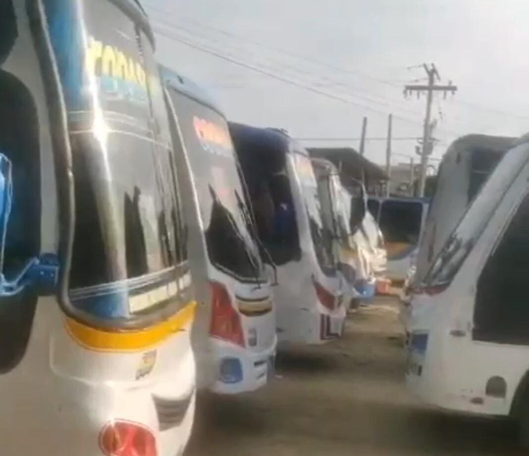 Buses de la empresa parqueados. Foto tomada de video de redes sociales