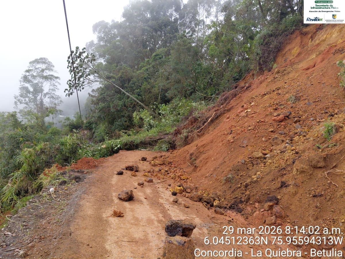 Cierre total en la vía Concordia–Betulia por falla geológica activa
