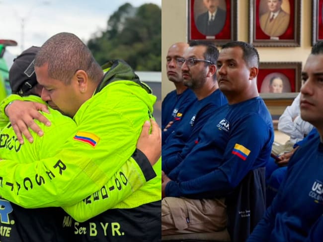 Integrantes de SERBYR (izquierda) y algunos socorristas de la Cruz Roja y de la Jefatura de Gestión del Riesgo de Caldas. Fotos: centrodeinformacion.manizales.gov.co y escaldas.com.