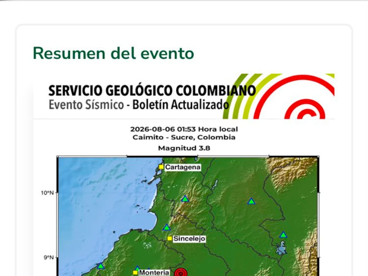 Sismo de magnitud 3.8 se registró en La Mojana este jueves 6 de agosto
