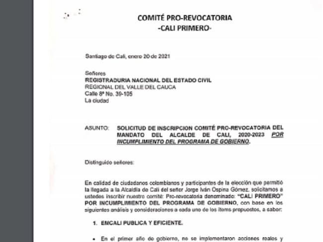 Imagen del documento enviado a la Registrduría