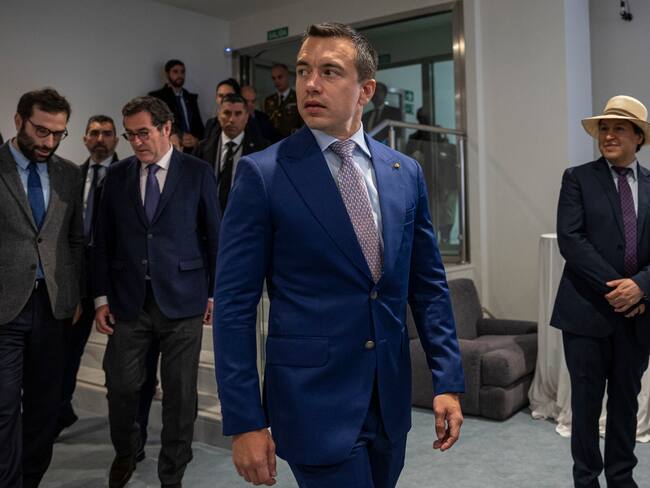 MADRID, 25/01/2024.- El presidente de Ecuador, Daniel Noboa, a su llegada al Encuentro Empresarial España-Ecuador de la CEOE, que se celebra este jueves en Madrid. EFE/ Daniel Gonzalez