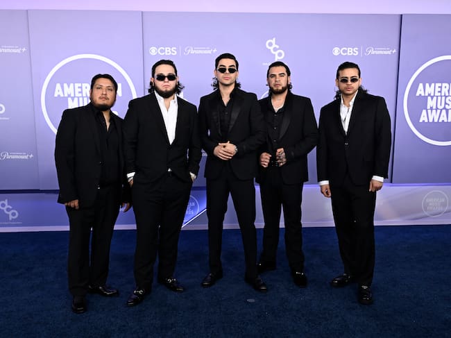 LAS VEGAS, NEVADA - MAY 25: (EDITORIAL USE ONLY) (L-R) Khrystian Ramos, Moisés López, Jesús Ortíz Paz, José Garcia and Samuel Jáimez of Fuerza Regida attend the 52nd American Music Awards at MGM Grand Garden Arena on May 25, 2026 in Las Vegas, Nevada. (Photo by Bryan Steffy/FilmMagic)