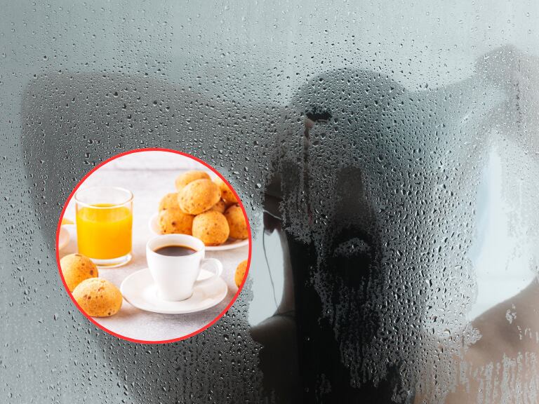 Mujer bañándose en el baño / Desayuno colombiano con café y jugo de naranja (Getty Images)