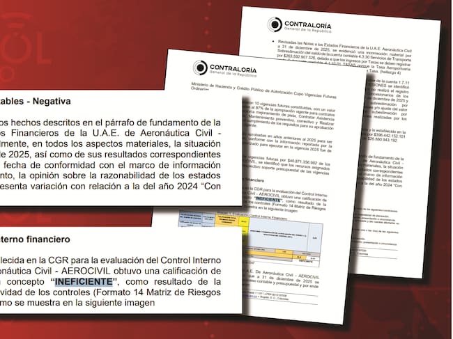 La opinión de la Contraloría General sobre la razonabilidad de los estados financieros de la Aerocivil es negativa, dice el informe de auditoría.