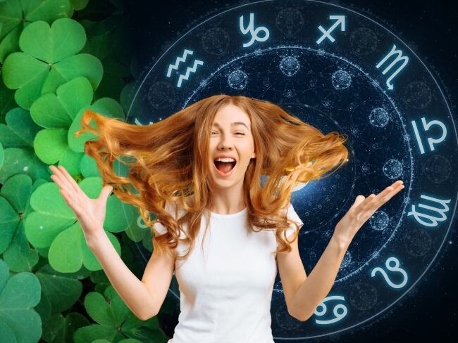 Imagen de referencia // mujer con suerte / tréboles de la suerte // signos del zodiaco