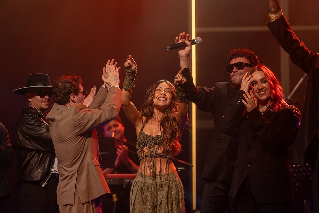 BOGOTA, COLOMBIA - OCTOBER 13: Piso 21, Manuel Abud, Juliana, Andres Cepeda, Ela Taubert, Manuel Medrano and Carlos Vives attend the Best New Artist showcase at Colsubsidio Theater on October 13, 2026 in Bogota, Colombia. (Photo by Diego Cuevas/Getty Images for The Latin Recording Academy)
