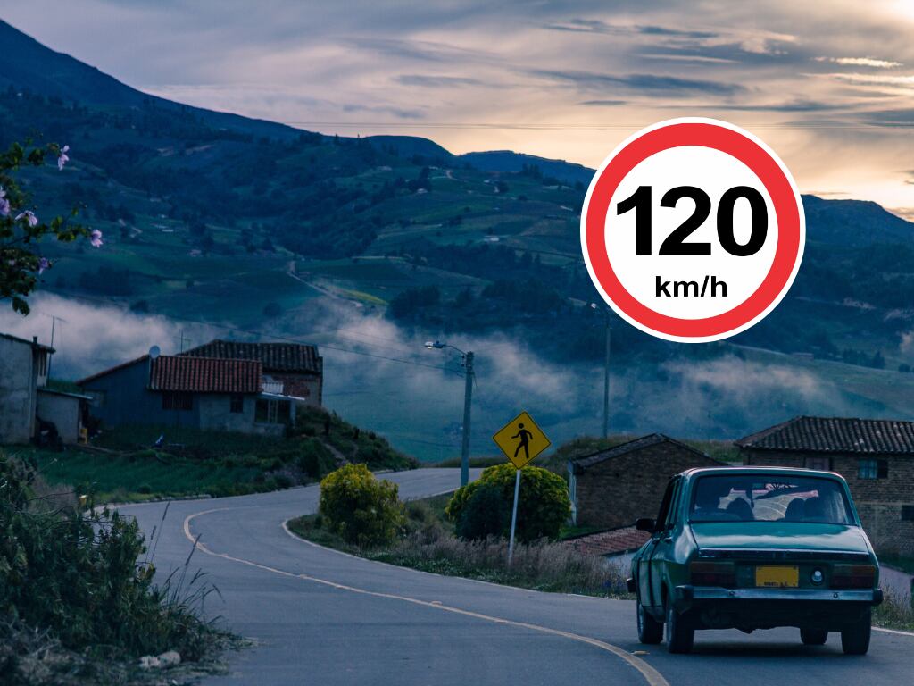 Vía nacional en Colombia y de fondo una señal de tránsito con límite de velocidad de 120 kmh (Fotos vía Getty Images).