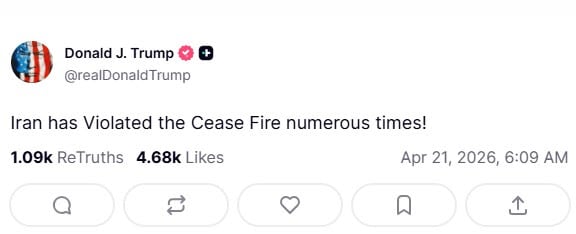 Presidente de EE. UU. Trump acusa a Irán de violar el alto el fuego "numerosas veces"