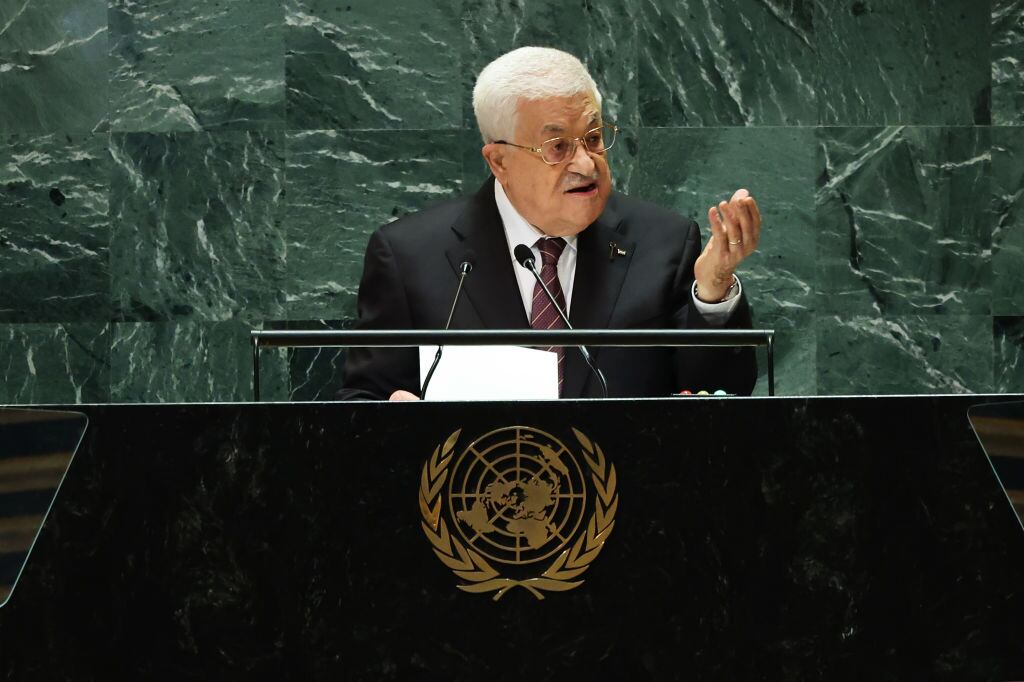 El presidente de la Autoridad Nacional Palestina, Mahmoud Abbas, durante su intervención en la Asamblea General de las Naciones Unidas. I Foto: Michael M. Santiago/Getty Images.